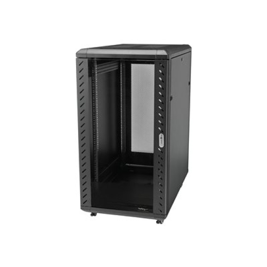 StarTech.com 32U 19" Server Rack Cabinet, Adjustable Depth 6-32 inch, Lockable 4-Post Network/Data/AV Equipment Rack Enclosure w/ Glass Door & Casters, Flat Pack, 1763lb/800kg Capacity - Free Standing Server Rack (RK3236BKF) - Rozvadec stojanový skrín - 4 pozice - podlahové provedení - cerná - 32U - 19"