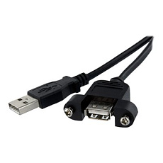 StarTech 1 ft Panel Mount USB Cable A to A - F/M - USB extension cable - USB (M) to USB (F) - USB 2.0 - 1 ft - molded, thumbscrews - black - USBPNLAFAM1 - Prodlužovací šnura USB - USB (M) do USB (F) - USB 2.0 - 30 cm - lisovaný, krídlové šrouby - cerná - pro P/N: UUSBOTG