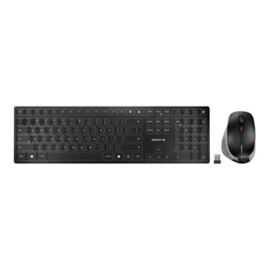 CHERRY DW 9500 SLIM - Klávesnice a sada myši - bezdrátový - 2.4 GHz, Bluetooth 4.0 - USA se symbolem Euro - klávesový spínač: CHERRY SX - šedá, černá - obal bez plastů
