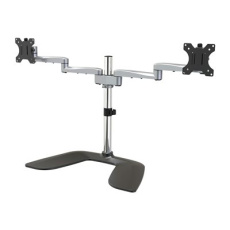 StarTech.com Dual Monitor Stand, Ergonomic Desktop Monitor Stand for up to 32" VESA Displays, Free-Standing Articulating Universal Computer Monitor Mount, Adjustable Height, Silver - Easy & Quick Assembly - Stojan - pro 2 monitory - plast, hliník, ocel - černá, stříbrná - velikost obrazovky: 32" - na stůl