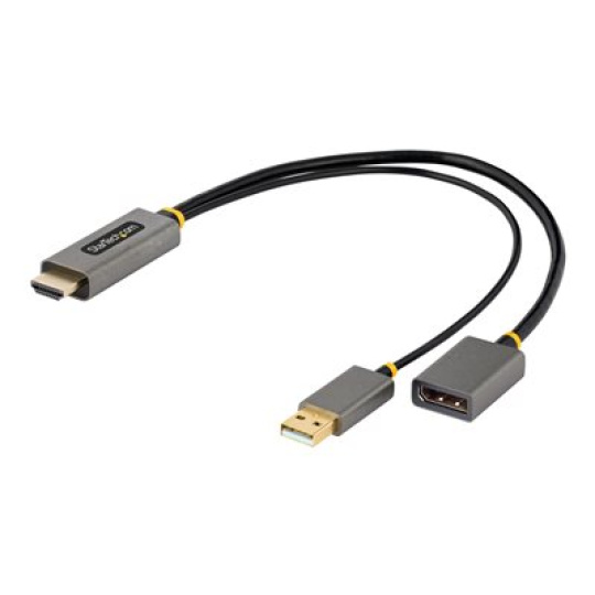 StarTech.com 1ft (30cm) HDMI to DisplayPort Adapter, Active 4K 60Hz HDMI Source to DP Monitor Adapter Cable, USB Bus Powered, HDMI 2.0 to DisplayPort Converter for Laptops/PC - Supports HDR and Ultrawide Displays (128-HDMI-DISPLAYPORT) - Kabel adaptéru - HDMI, USB (pouze napájení) s piny (male) do DisplayPort se zdírkami (female) - 30 cm - šedá, cerná - podpora 4K60 Hz (3840 x 2160), aktivní, jednosmerný
