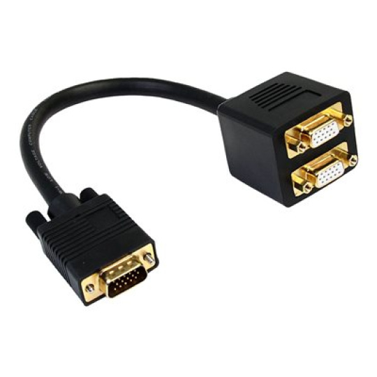StarTech.com 1 ft. VGA to VGA Splitter Cable - M/F Dual Monitor Video Cable Splitter (VGASPL1VV) - Rozdelovac VGA - HD-15 (VGA) (M) do HD-15 (VGA) (F) - 30 cm - cerná - pro P/N: DP2VGAMM6, DP2VGAMM6B, HD2VGAMM6, MXT101MM