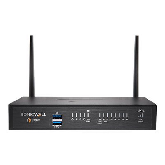 SonicWall TZ Series (Gen 7) TZ370W - Bezpečnostní zařízení - s 3 roky pokročilé ochrany a Cloud Secure Edge na 1 rok SIA-Basic (10 uživatelů) a 1 rok SPA-Advanced (3 uživatelé) - 1GbE - Wi-Fi 5 - 2.4 GHz, 5 GHz - SonicWall Promotional Tradeup - desktop