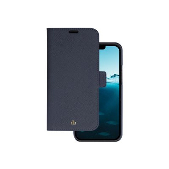 dbramante1928 New York - Pouzdro s klopou pro mobilní telefon - pebbled full-grain sustainable leather - modrá pacifik - pro Apple iPhone 14 Plus