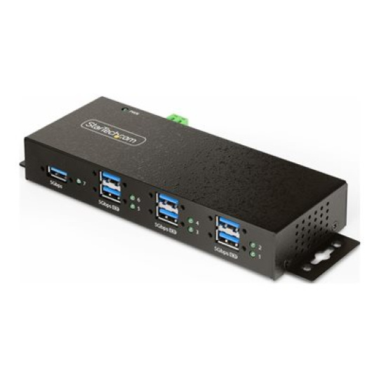 StarTech.com 7-Port Managed USB Hub with 7x USB-A, Heavy Duty with Metal Industrial Housing, ESD & Surge Protection, Wall/Desk/Din-Rail Mountable, USB 3.0/3.1/3.2 Gen 1 5Gbps - Rozbočovač - 6 x USB 3.2 Gen 2 + 1 x USB 3.2 Gen 1 - pro připevnění na zeď, desktop, lze montovat na konzolu DIN - kompatibilní s TAA