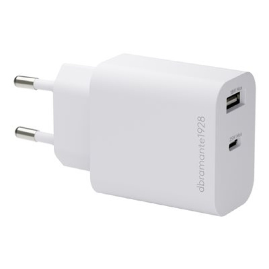dbramante1928 re-charge - Síťový adaptér - 25 Watt - 2 výstupní konektory (24 pin USB-C, USB) - bílá