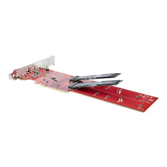 StarTech.com Dual M.2 PCIe SSD Adapter Card, x8 / x16 Dual NVMe or AHCI M.2 SSD to PCI Express 4.0, Up to 7.8GBps/Drive, For 2242/2260/2280/22110mm PCIe M-Key M2 SSDs, Bifurcation Required - PC/Linux Compatible (DUAL-M2-PCIE-CARD-B) - Adaptér rozhraní - M.2 - Rozširující slot na 2 X M.2 - M.2 Card - nízký profil - RAID 0, 1, JBOD - PCIe 4.0 x16/x8 - cervená