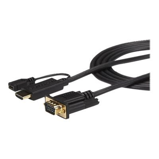 Startech HDMI to VGA Cable - 10 ft / 3m - 1080p - 1920 x 1200 - Active HDMI Cable - Monitor Cable - Computer Cable (HD2VGAMM10) - Kabel adaptéru - HDMI, Micro-USB typ B (pouze napájení) do HD-15 (VGA) s piny (male) - 3 m - cerná - aktivní, podpora 1920 x 1200 (WUXGA)