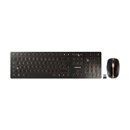 CHERRY DW 9100 SLIM - Klávesnice a sada myši - bezdrátový - 2.4 GHz, Bluetooth 4.2 - QWERTZ - německá - černá/bronzová