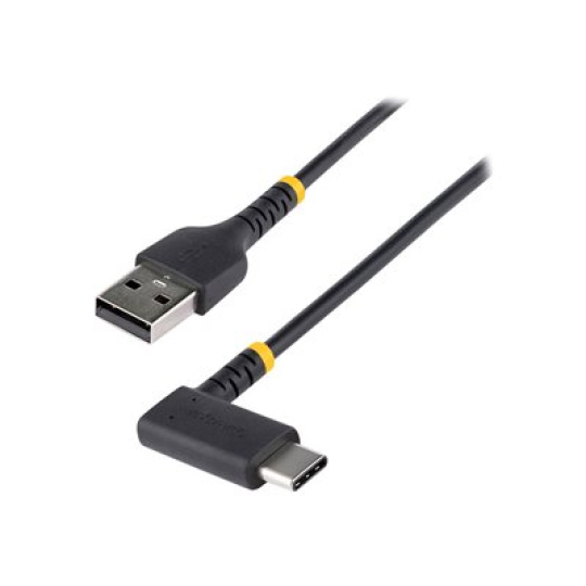 StarTech.com 6in (15cm) USB A to C Charging Cable Right Angle, Heavy Duty Fast Charge USB-C Cable, USB 2.0 A to Type-C, Durable and Rugged Aramid Fiber, 3A, S20/iPad/Pixel - High Quality Short USB Charging Cord (R2ACR-15C-USB-CABLE) - USB kabel - USB (M) rovné do 24 pin USB-C (M) pravoúhlý - Thunderbolt 3 / USB 2.0 - 3 A - 15 cm - černá