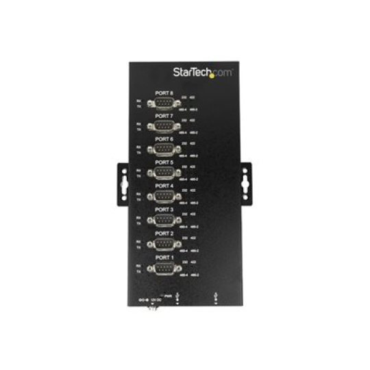 StarTech.com 8 Port Serial Hub USB to RS232/RS485/RS422 Adapter, Industrial USB 2.0 to DB9 Serial Converter Hub, IP30 Rated, Din Rail Mountable Metal Serial Hub, 15kV ESD Protection - 6ft Locking Cable Incl - Sériový adaptér - USB 2.0 - RS-232/422/485 x 8 - cerná - kompatibilní s TAA