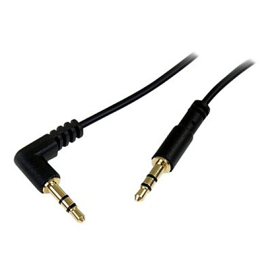 Startech 1 ft. (0.3 m) Right Angle 3.5 mm Audio Cable - 3.5mm Slim Audio Cable - Right Angle - Male/Male - Aux Cable (MU1MMSRA) - Audio kabel - mini-phone stereo 3.5 mm s piny (male) do mini-phone stereo 3.5 mm s piny (male) - 30 cm - cerná - konektor s pravým úhlem - pro P/N: SV231DVGAU2A, SV431DVGAU2A