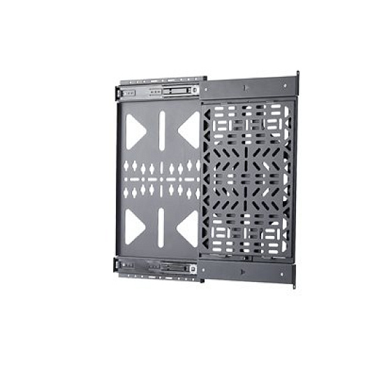 Startech - Montážní sada (úložný panel) - výsuvný - pro streamer box / multimediální prehrávac - accessories mounting, 22 lbs (10 kg), behind TV, easy access - uzamykatelný - ocel - cerná - montáž na stenu