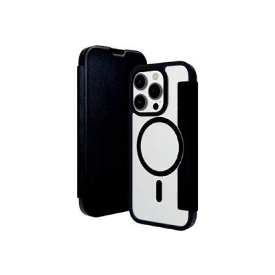 dbramante1928 Helsinki - Pouzdro s klopou pro mobilní telefon - kompatibilita s MagSafe - veganská kuže, recyklovatelný plast - clear/black - pro Apple iPhone 15 Pro