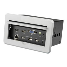 StarTech.com Conference Table Connectivity Pop up Box with AV and Data Ports - HDMI, VGA, DisplayPort to 4K HDMI Output (BOX4HDECP2) - Montážní deska - HDMI, HD-15, mini-phone stereo 3.5 mm, RJ-45, USB Type A, DisplayPort - stríbrná