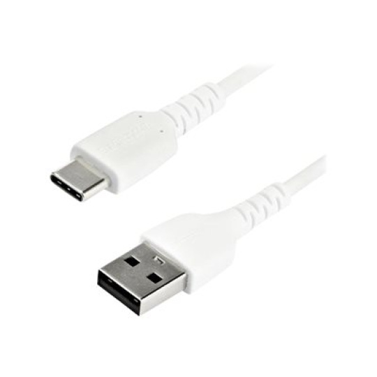 StarTech.com 1m USB A to USB C Charging Cable, Durable Fast Charge & Sync USB 2.0 to USB Type C Data Cord, Rugged TPE Jacket Aramid Fiber M/M 3A White, Samsung S10, S20, iPad Pro, Pixel - Heavy Duty and Rugged - USB kabel - USB (M) rovné do 24 pin USB-C (M) rovné - Thunderbolt 3 / USB 2.0 - 1 m - bílá