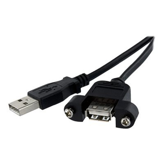 StarTech 2 ft Panel Mount USB Cable A to A F/M - Panel Mount USB Extension USB A-Female to A-Male Adapter Cable 2ft - USB-A (F) Port (USBPNLAFAM2) - Prodlužovací šnura USB - USB (F) do USB (M) - 60 cm - lisovaný, krídlové šrouby - cerná - pro P/N: UUSBOTG