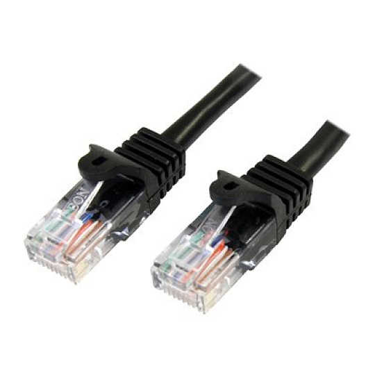 Startech 0.5m Black Cat5e / Cat 5 Snagless Ethernet Patch Cable 0.5 m - Patch kabel - RJ-45 (M) do RJ-45 (M) - 50 cm - UTP - CAT 5e - provedení bez hrbolku, licna - cerná