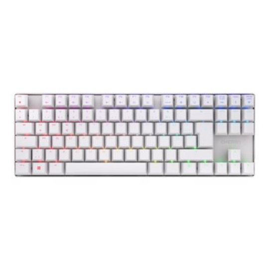 CHERRY XTRFY MX 8.2 - Klávesnice - 80% - TKL - podsvícená - bezdrátový - Bluetooth 5.2, 2.4 GHz, USB-C - QWERTY - americká - klávesový spínač: CHERRY MX2A Red - bílá
