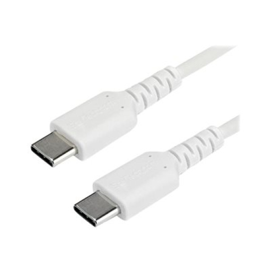 StarTech.com 1m USB C Charging Cable, Durable Fast Charge & Sync USB 2.0 Type C to USB C Laptop Charger Cord, TPE Jacket Aramid Fiber M/M 60W White, Samsung S10, S20 iPad Pro MS Surface - Heavy Duty and Rugged - USB kabel - 24 pin USB-C (M) rovné do 24 pin USB-C (M) rovné - Thunderbolt 3 / USB 2.0 - 1 m - bílá