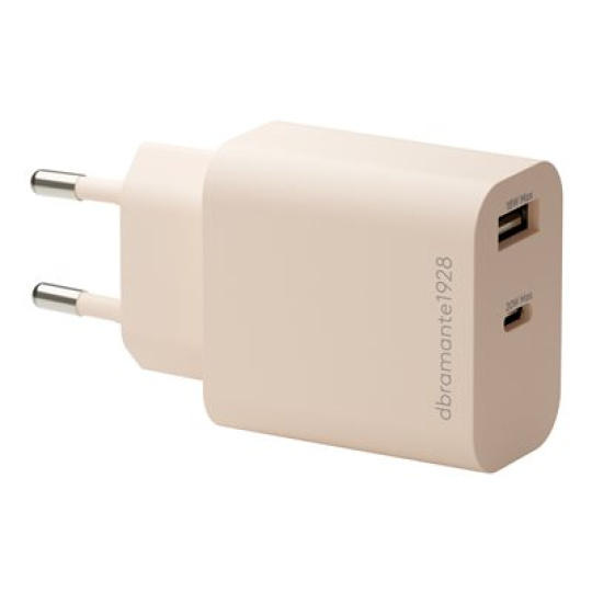 dbramante1928 re-charge - Síťový adaptér - 20 Watt - 2 výstupní konektory (24 pin USB-C, USB) - béžová - Evropa