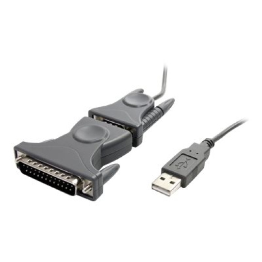 StarTech.com USB to Serial Adapter - 3 ft / 1m - with DB9 to DB25 Pin Adapter - Prolific PL-2303 - USB to RS232 Adapter Cable (ICUSB232DB25) - Sériový adaptér - USB 2.0 - šedá