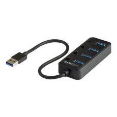 StarTech.com 4 Port USB 3.0 Hub, USB-A to 4x USB 3.0 Type-A with Individual On/Off Port Switches, SuperSpeed 5Gbps USB 3.1/USB 3.2 Gen 1, USB Bus Powered, Portable, 9.8" Attached Cable - Windows/macOS/Linux (HB30A4AIB) - Rozbočovač - 4 x USB 3.1 Gen 1 - desktop - pro P/N: HB30C4AIB