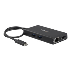 StarTech.com USB-C Multiport Adapter, USB-C Travel Docking Station with 4K HDMI, 60W Power Delivery Pass-Through, Ethernet (GbE), 2x USB-A 3.0 Hub, Portable Mini USB Type-C Dock for Laptop - Portable USB-C Dock (DKT30CHPD) - Video adaptér - kompatibilní s TAA - 24 pin USB-C s piny (male) do RJ-45, HDMI, USB typ A, 24 pin USB-C se zdířkami (female) - 9.6 cm - černá - podporuje 4K, USB Power Delivery (60W) - pro P/N: ARMPIVOT, ARMPIVOTE, ARMPIVSTND, ARMSLIM, ARMUNONB