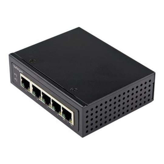 StarTech.com Industrial 5 Port Gigabit PoE Switch, 30W, Power Over Ethernet Switch, Hardened GbE PoE+ Unmanaged Switch, Rugged High Power Gigabit Network Switch IP-30 Housing/-40 C to 75 C - Gigabit Ethernet PoE (IESC1G50UP) - Prepínac - nerízený - 4 x 10/100/1000 (PoE+) + 1 x 10/100/1000 - lze montovat na konzolu DIN, pro pripevnení na zed - PoE+ (120 W) - DC napájení