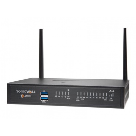 SonicWall TZ470W - Essential Edition - bezpečnostní zařízení - GigE, 2.5 GigE - Wi-Fi 5 - 2.4 GHz, 5 GHz - SonicWALL Secure Upgrade Plus Program (2 roky) - desktop