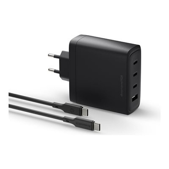 dbramante1928 re-charge IT - Sítový adaptér - 140 watt - PD 3.0, napájení Power Delivery 3.1, QC 3.0 - 4 výstupní konektory (3 x USB-C, USB) - cerná - s USB-C kabel (2 m)